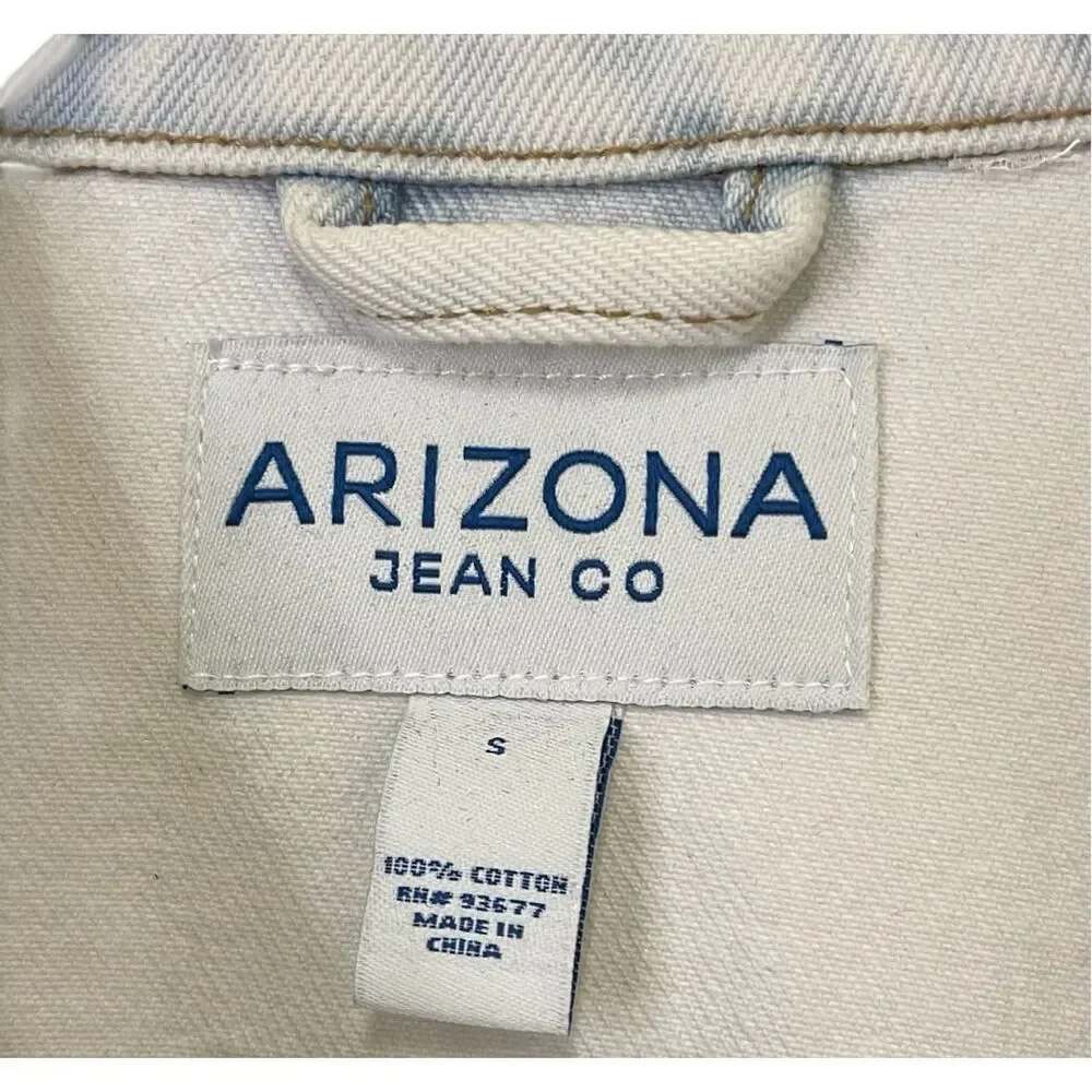 NWT ARIZONA JEAN CO Jacket Men's Small White Blue Extreme Bleach‎ Denim Cotton